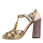 Dolce & Gabbana Pink Strass Crystals T-strap Sandals Shoes