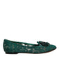 Dolce & Gabbana Green Lace Crystal Ballet Flats Loafers Shoes