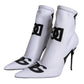 Dolce & Gabbana White Logo Stretch Heels Ankle Boots Shoes