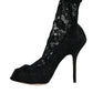 Dolce & Gabbana Black Lace Stretch Heels Mid Calf Boot Shoes