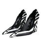 Dolce & Gabbana White Black Zebra Leather Heels Pumps Shoes