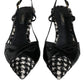 Dolce & Gabbana Black Leather Houndstooth Slingback Shoes