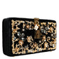 Dolce & Gabbana Black Velvet Floral Crystal Clutch Evening Purse Bag