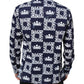 Dolce & Gabbana Blue Crown Logo Print Slim Fit Cotton Shirt