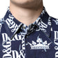 Dolce & Gabbana Blue Crown Logo Print Slim Fit Cotton Shirt