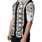 Dolce & Gabbana White Black Silk Studded Stone Crystal Shirt