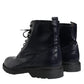 Made in Italy Black Leather Lace Up Mid Calf Boots Shoes