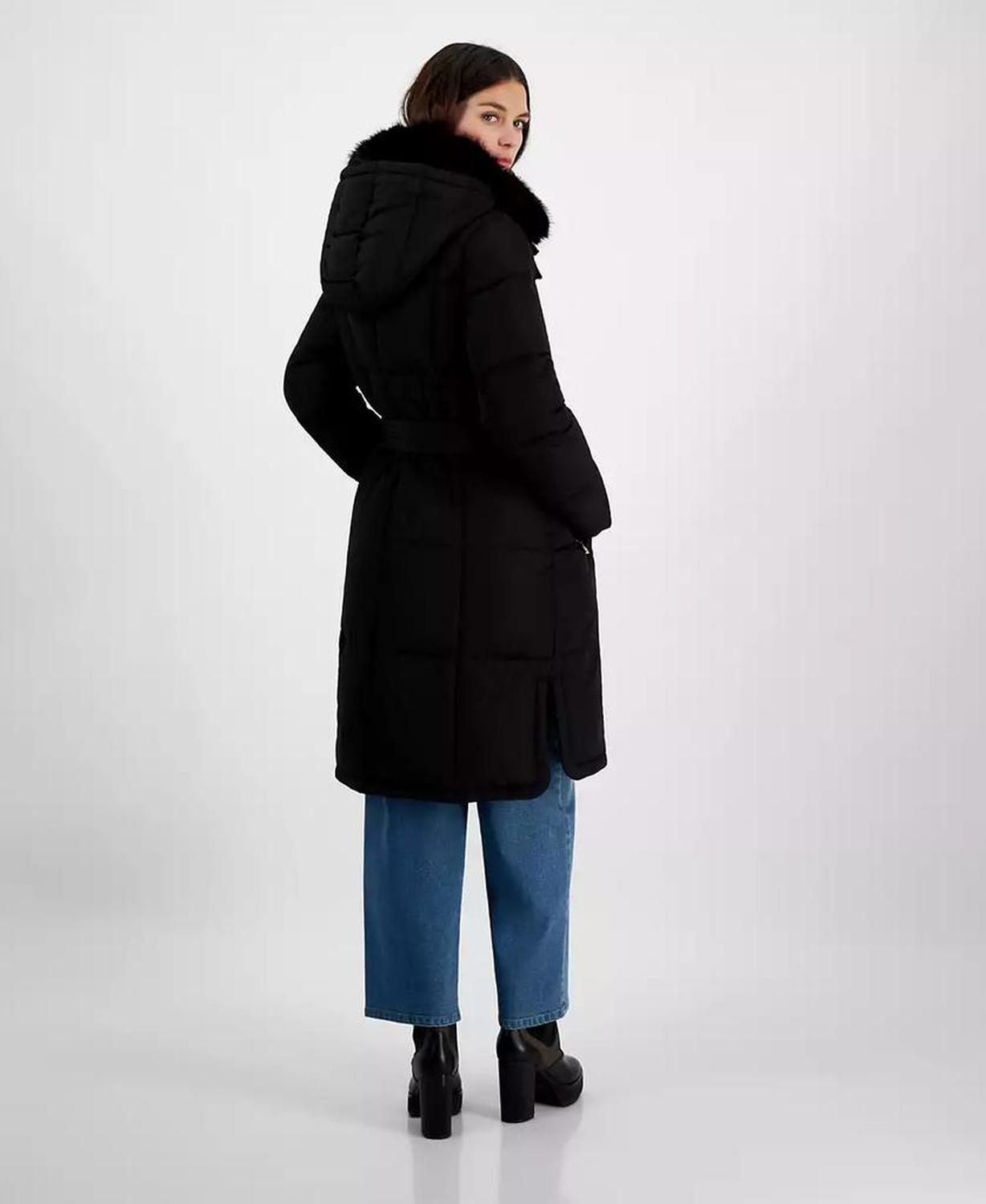 Women's Faux-Fur-Collar Belted Puffer Coat, Created for Macy's