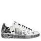 Dolce & Gabbana White Silver Crystal Logo Portofino Sneakers Shoes