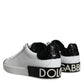 Dolce & Gabbana Black Leather Logo Portofino Sneaker Shoes