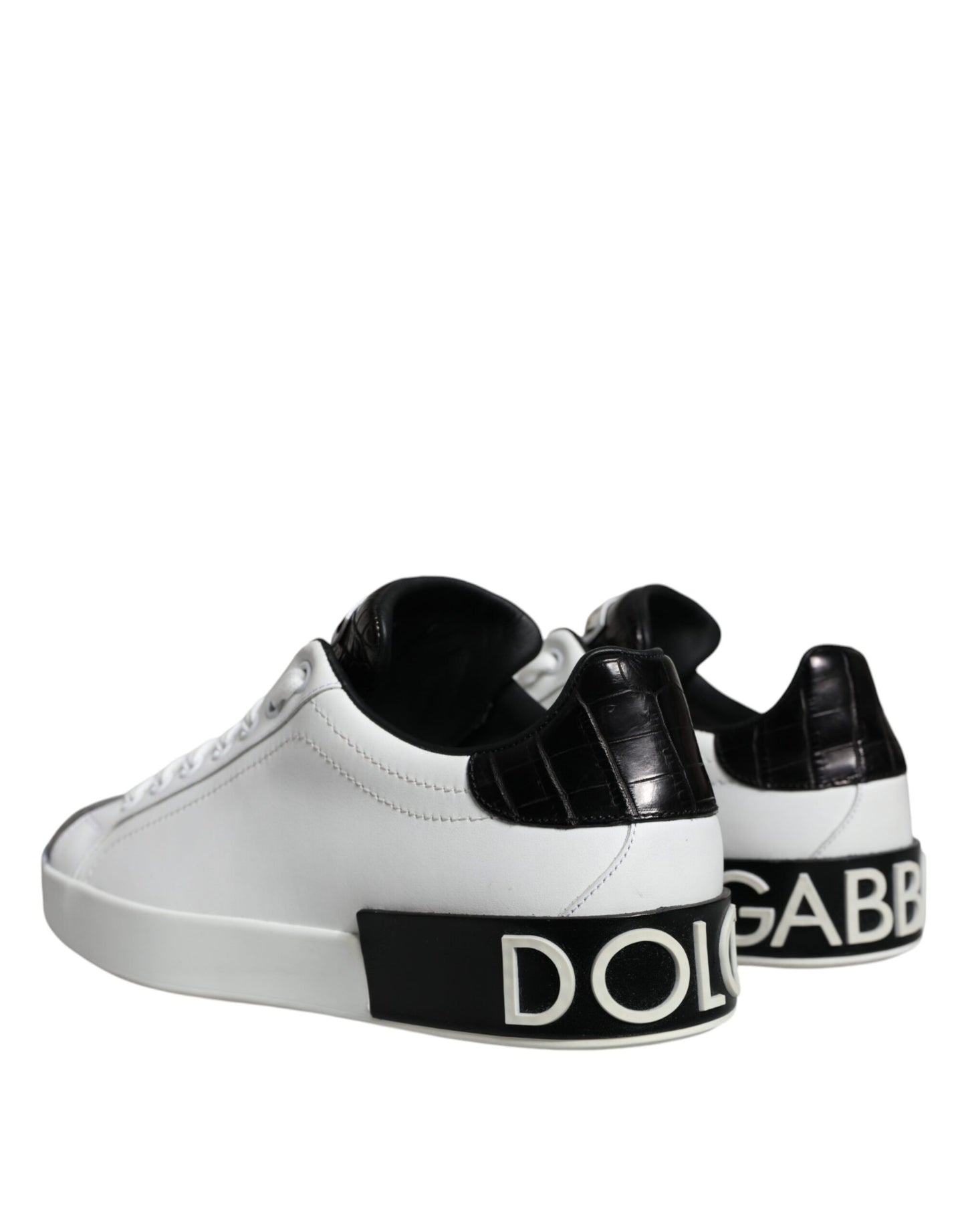 Dolce & Gabbana Black Leather Logo Portofino Sneaker Shoes