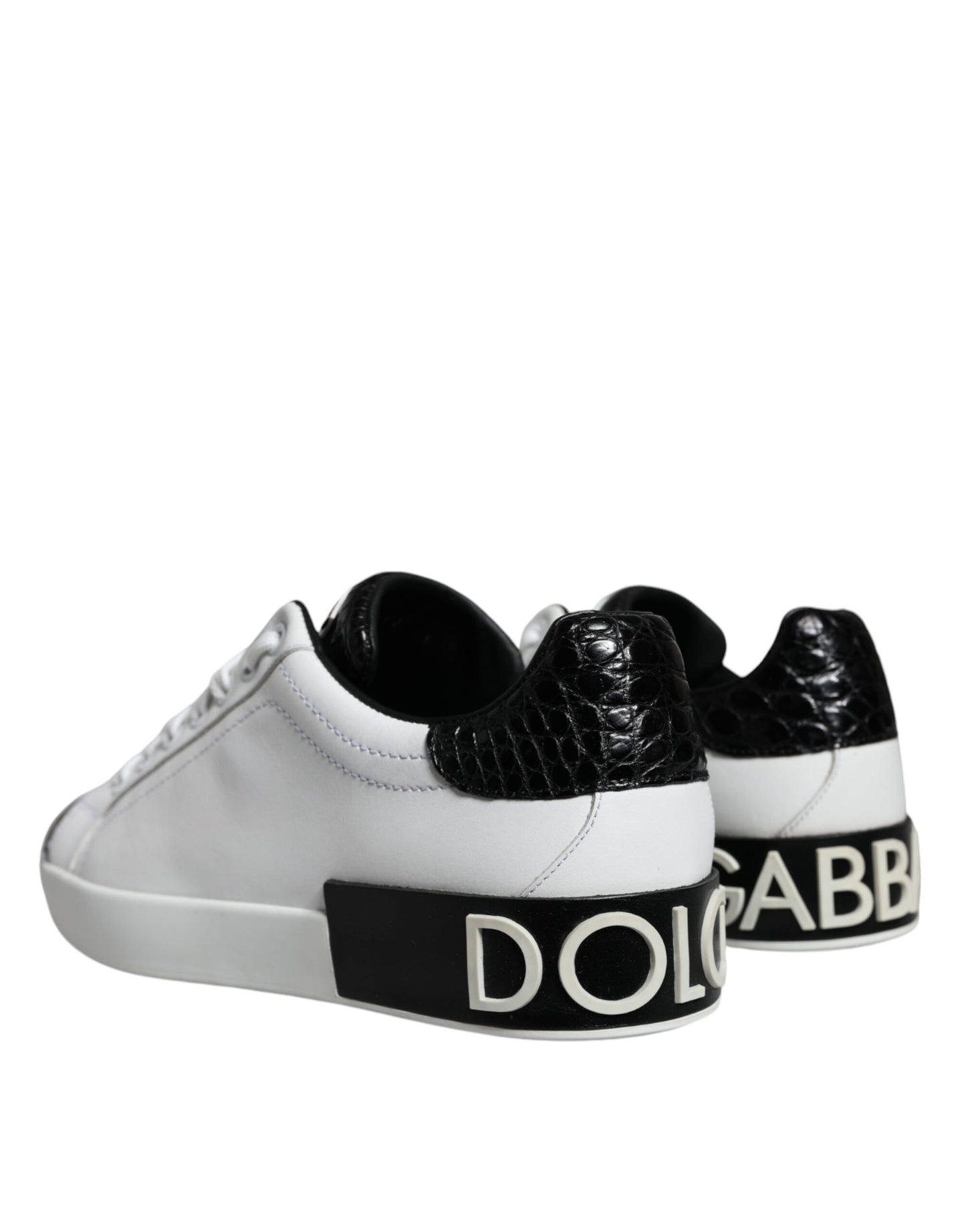 Dolce & Gabbana Black Leather Logo Portofino Sneaker Shoes