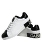 Dolce & Gabbana Black Leather Logo Portofino Sneaker Shoes