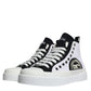 Dolce & Gabbana White Black Cotton Logo High Top Sneaker Shoes