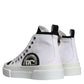 Dolce & Gabbana White Black Cotton Logo High Top Sneaker Shoes