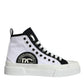 Dolce & Gabbana White Black Cotton Logo High Top Sneaker Shoes