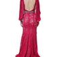 Dolce & Gabbana Pink Lace Crystal Sheath Long Gown Dress