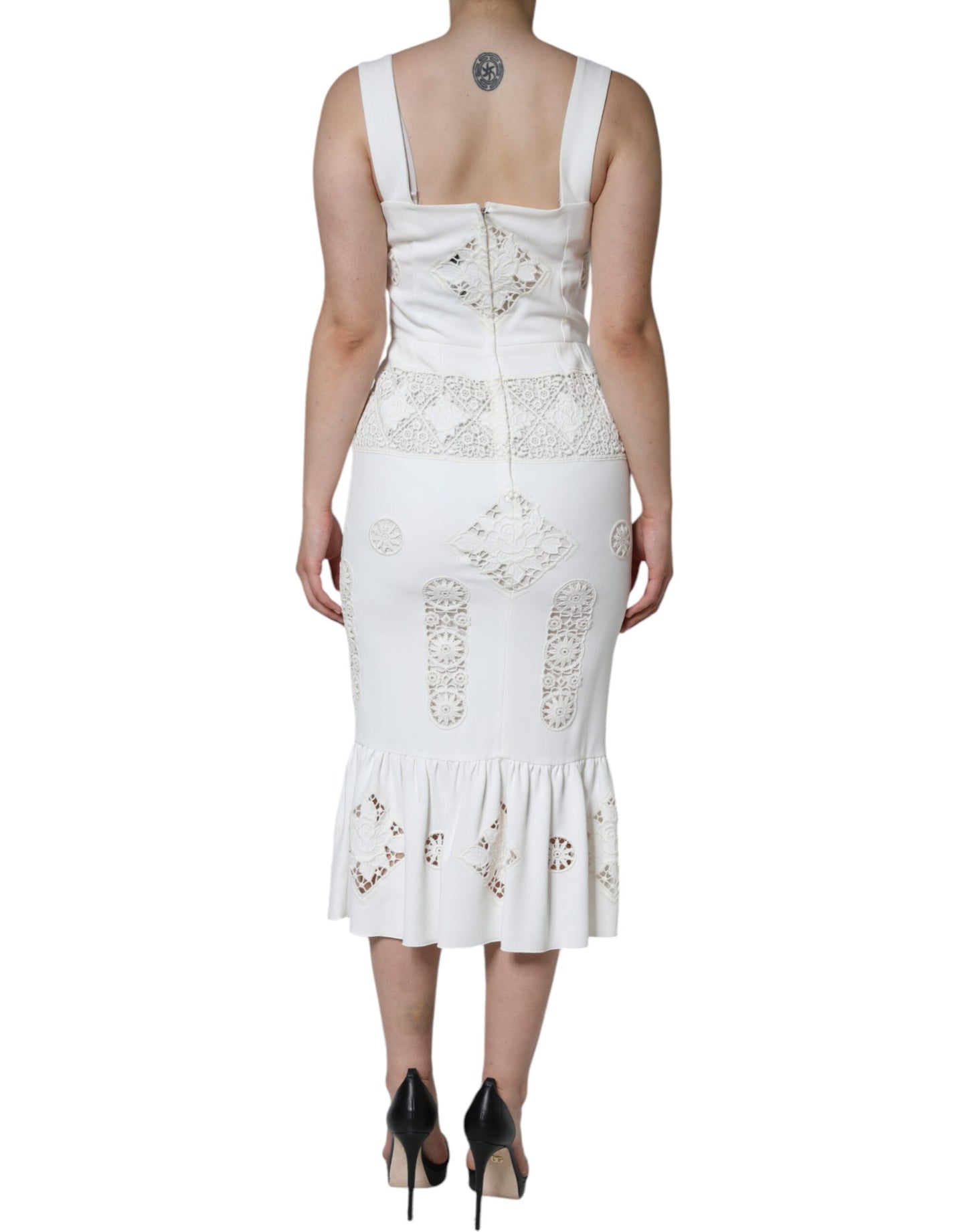 Dolce & Gabbana White Lace Viscose Bodycon Sheath Midi Dress