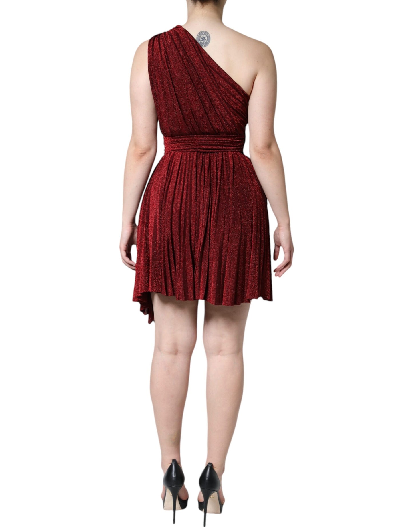 Dolce & Gabbana Red One Shoulder Pleated A-line Mini Dress