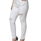 Dolce & Gabbana White Cotton Stretch Tattered Skinny Jeans