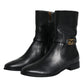 Dolce & Gabbana Black Leather Logo Mid Calf Boots Shoes