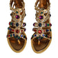 Dolce & Gabbana Gold Leather Crystal Gladiator Sandals Flats Shoes