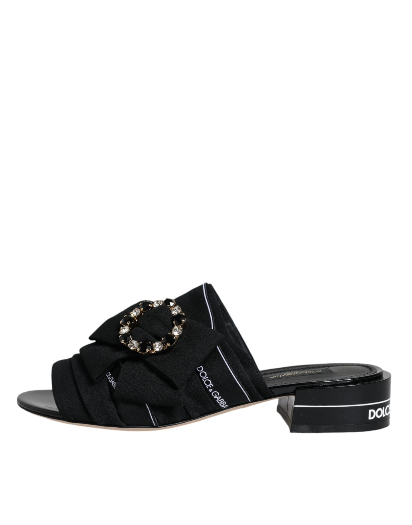 Dolce & Gabbana Black White Crystal Slides Sandals Shoes