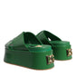 Dolce & Gabbana Green Leather Wedge Slides Sandals Shoes