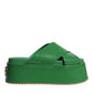 Dolce & Gabbana Green Leather Wedge Slides Sandals Shoes