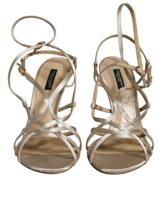 Dolce & Gabbana Beige Leather Stiletto Heels Sandals Shoes