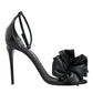 Dolce & Gabbana Black Leather Ankle Strap Heel Sandals Shoes