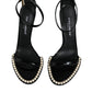 Dolce & Gabbana Black Keira Leather Faux Pearl Sandals Heels Shoes