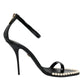 Dolce & Gabbana Black Keira Leather Faux Pearl Sandals Heels Shoes