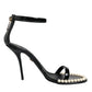 Dolce & Gabbana Black Keira Leather Faux Pearl Sandals Heels Shoes