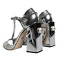 Dolce & Gabbana Silver Leather T-strap Heels Sandals Shoes