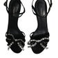 Dolce & Gabbana Black Leather Crystal Bow Heels Sandals Shoes