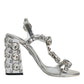 Dolce & Gabbana Silver Leather T-strap Crystal Sandals Shoes