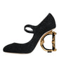 Dolce & Gabbana Black Suede Mary Jane Heel Sandals Shoes