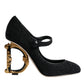 Dolce & Gabbana Black Suede Mary Jane Heel Sandals Shoes