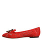 Dolce & Gabbana Red Lace Crystal Ballet Flats Loafers Shoes