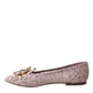 Dolce & Gabbana Pink Lace Crystal Ballet Flats Loafers Shoes