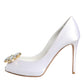 Dolce & Gabbana White Crystals Peep Toe Satin Pumps Shoes