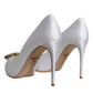 Dolce & Gabbana White Crystals Peep Toe Satin Pumps Shoes