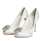 Dolce & Gabbana White Crystals Peep Toe Satin Pumps Shoes