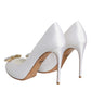 Dolce & Gabbana White Crystals Peep Toe Satin Pumps Shoes