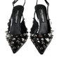 Dolce & Gabbana Black Leather Crystal Stud Slingback Shoes