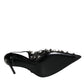 Dolce & Gabbana Black Leather Crystal Stud Slingback Shoes