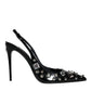 Dolce & Gabbana Black Leather Crystal Stud Slingback Shoes