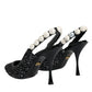 Dolce & Gabbana White Black Chevron Faux Pearl Slingback Shoes