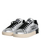 Dolce & Gabbana Silver Calf Leather Portofino Sneakers Shoes